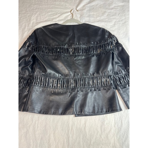 Lafayette 148 New York Black Lambskin Leather Fringe Lattice Jacket Womens 6 - Picture 8 of 9